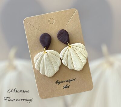 Σκουλαρίκια FIMO εφέ μακραμέ (ιβουάρ)
