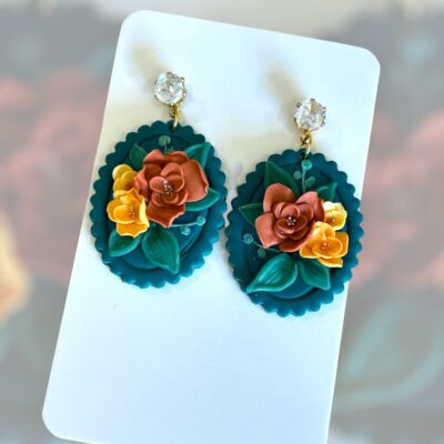 Σκουλαρίκια fimo «blommor green»