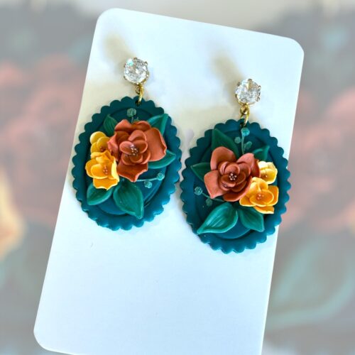 Σκουλαρίκια fimo «blommor green»