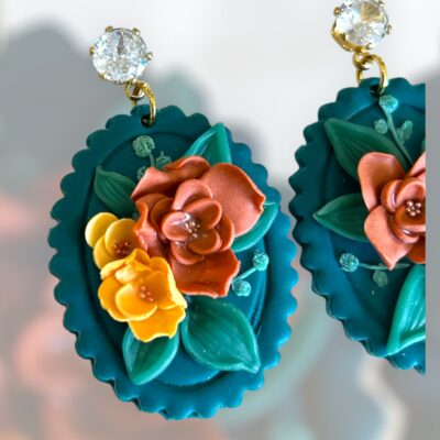 Σκουλαρίκια fimo «blommor green»